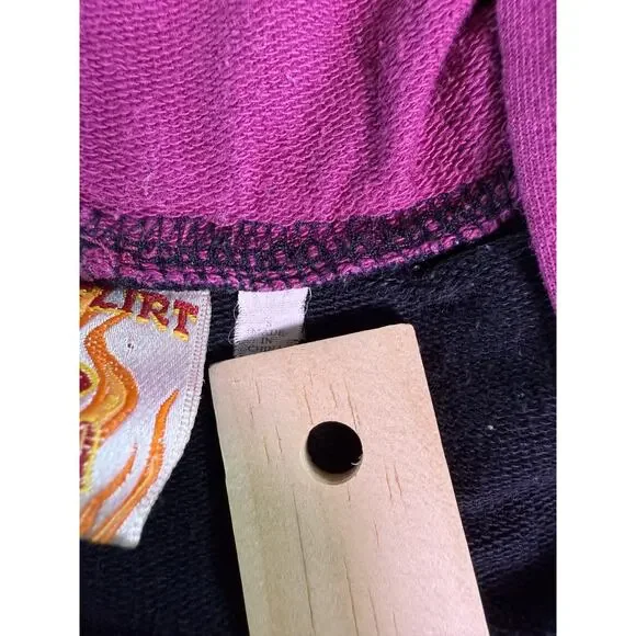 Big Flirt Y2K Black Pink Heart Crown Print Full Zip Hoodie Sweatshirt SZ S E259 - Picture 4 of 12